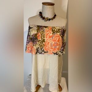 RALPH LAUREN. Floral Off-Shoulder Dress with Necklace.